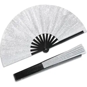 Glitter  Hand Fan for Men Women Large Folding Hand Fan Rave Clack Handheld Fan Chinese Tai  Kung Fu Fan Foldable Fabric Fan Decorative Folding Fan for EDM Club Party Dance Performance