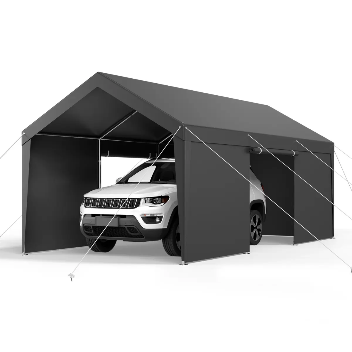 Heavy Duty 12x20FT Rectangular White Outdoor Carport Canopy with Sidewalls & Solid Cover, Sun-Proof Canopies & Shade Sun Protection Outdoor Protection Parasol for Patio Shelter Use