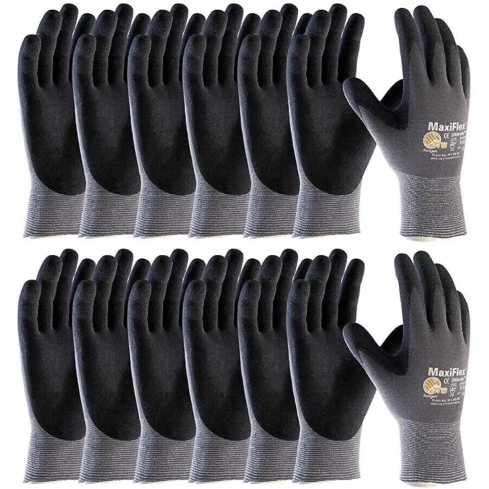 24 Pairs MaxiFlex Guantes de trabajo Ultimate - Safety Work Gloves with Foam Nitrile Palm Coating, Touchscreen Compatible, Construction Industry Essential