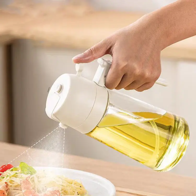 Glass Oil Sprayer for Cooking - BPA Free 2 in 1 Olive Oil Dispenser, Food-Grade Kitchen Oil Mister for Air Fryer, Salad, BBQ, Frying - Non-Drip, Easy-to-Use Atomization Bottle