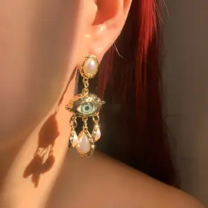 Yahzee Vintage Eye Design Pearl Stud Earrings - European & French Style, Unique Exaggerated Design with Tassel Earrings, Lightweight & Comfortable, Perfect for Any Occasion