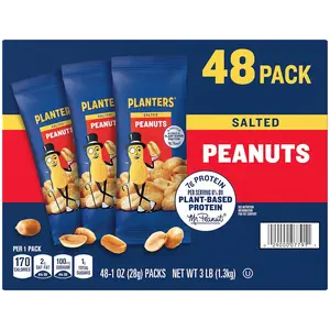 Salted Peanuts Snack Pack, 48 x 1 oz Bags – Roasted & Salted Peanuts, Individual Grab-and-Go Snacks for Lunchboxes, Office & Travel