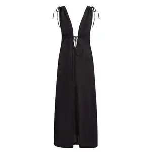 Mallorca Dress - Black Crinkle Linen