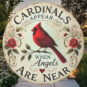 8x8 inches Vintage Cardinal Aluminum Metal Sign Rustic Red Cardinal & Floral Wreath Design with Inspirational Message, Home, Garden, or Door Decor, Perfect for Room Accent