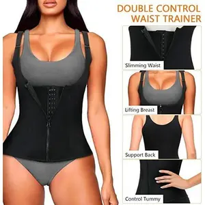 Women Waist Trainer Corset Tummy Control Zipper Vest Workout Body Shaper Cincher Tank Top with Straps Control Cincher Top Black And Beige Available