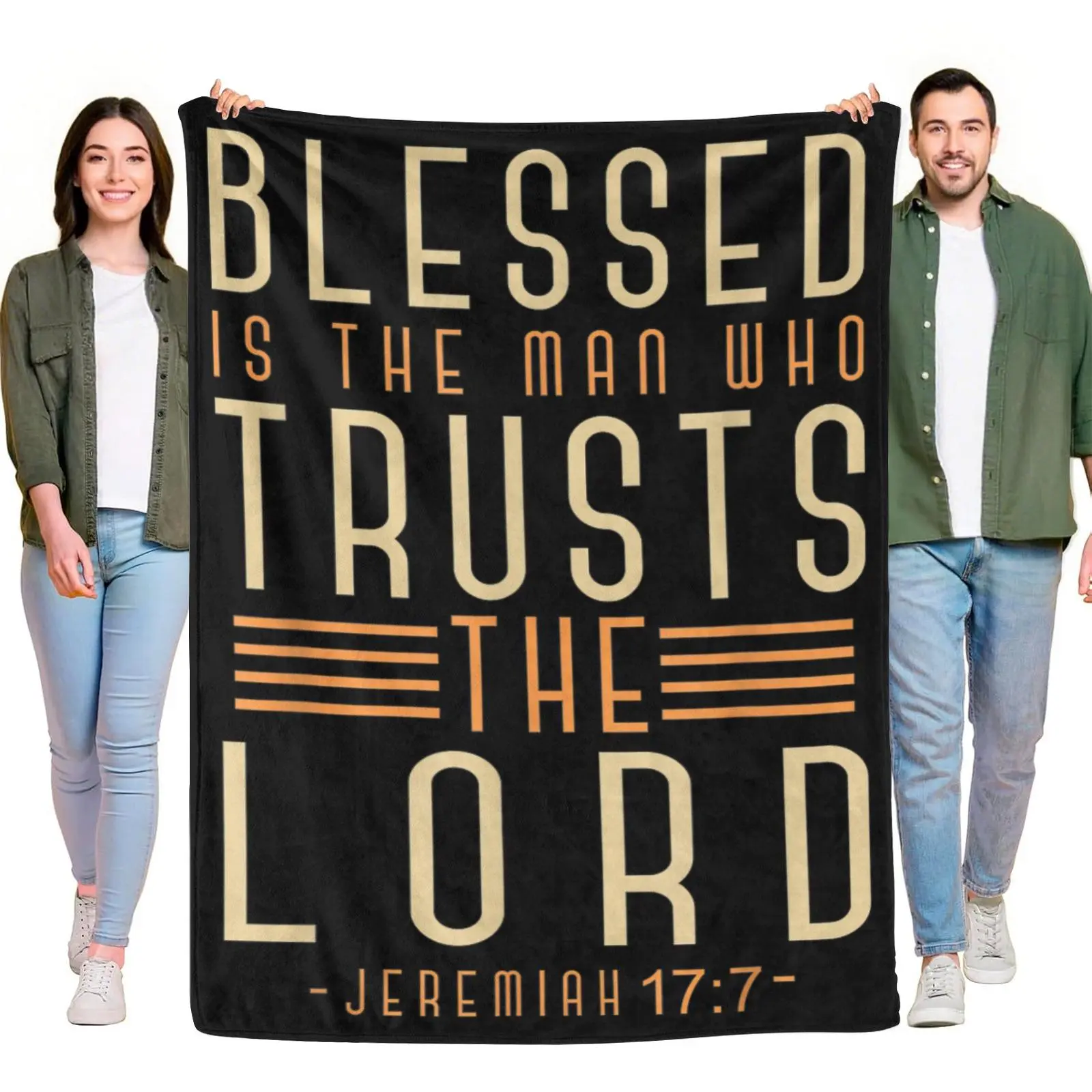 Rectangular Flannel Throw Blanket - Black Vintage Christian Home Decor Tapestry with Jeremiah 17:7 Quote, Bible Verses, Jeremiah Quote