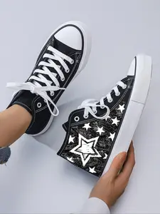 Women's Fashionable Star Pattern High Top Sneakers, Casual Breathable Comfortable Sports Shoes, Female All-match Round Toe Shoes for Daily Wear