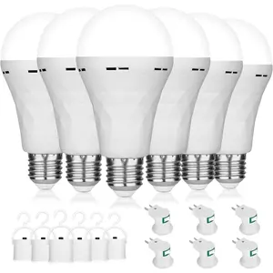 Rechargeable Light Bulbs,6 Pack  Operated Backup Light Bulb for Power Outage Camping Outdoor Hurricane 9W E27 8500K 1200mAh White Equivalent Self- LED Light Bulbs