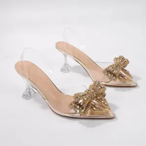 BERNESS Nina Crystal Bow Clear Heels - Pointed Toe Slingbacks for Weddings 3-Inch Heel Cushioned Insole Rhinestone Detail Summer Footwear - Shoe Girl