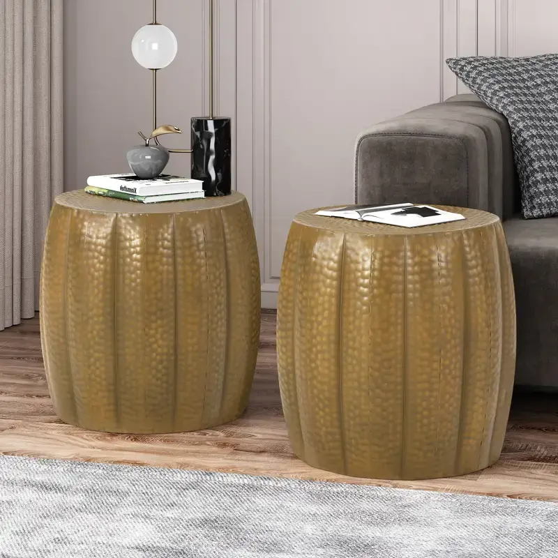 2 pieces Creative pumpkin side table, Coffee table, Living Room Side table, Halloween, metal bucket coffee table, pumpkin frame, Mandala style, lightweight