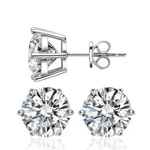 Unimoiss Six Prong Solitaire VVS-Grade D Color Moissanite Stud Earrings | S925 Sterling Silver Moissanite Jewelry | Perfect Birthday/Mother’s Day/Wedding Unisex Gift for Men and Women