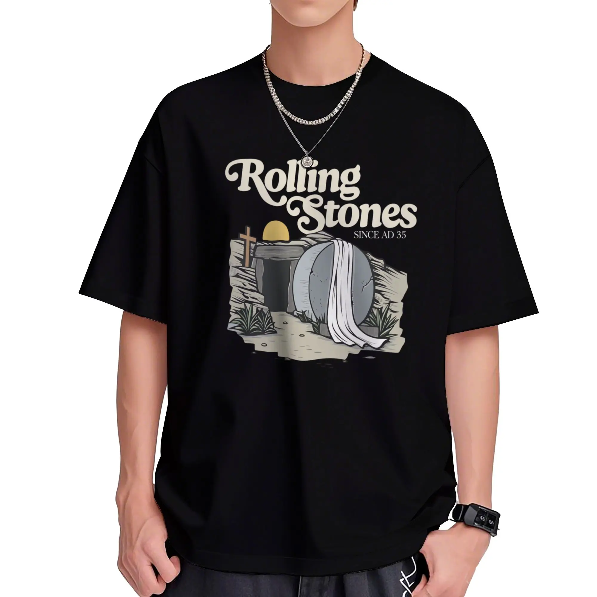 Comfort Colors Men's Rolling Stones Graphic T-Shirt - Cotton Round-Crew Neck Short-Sleeve Unisex Pull-On XXL Casual Tee Tops for Easter Wear, Menswear Apparel