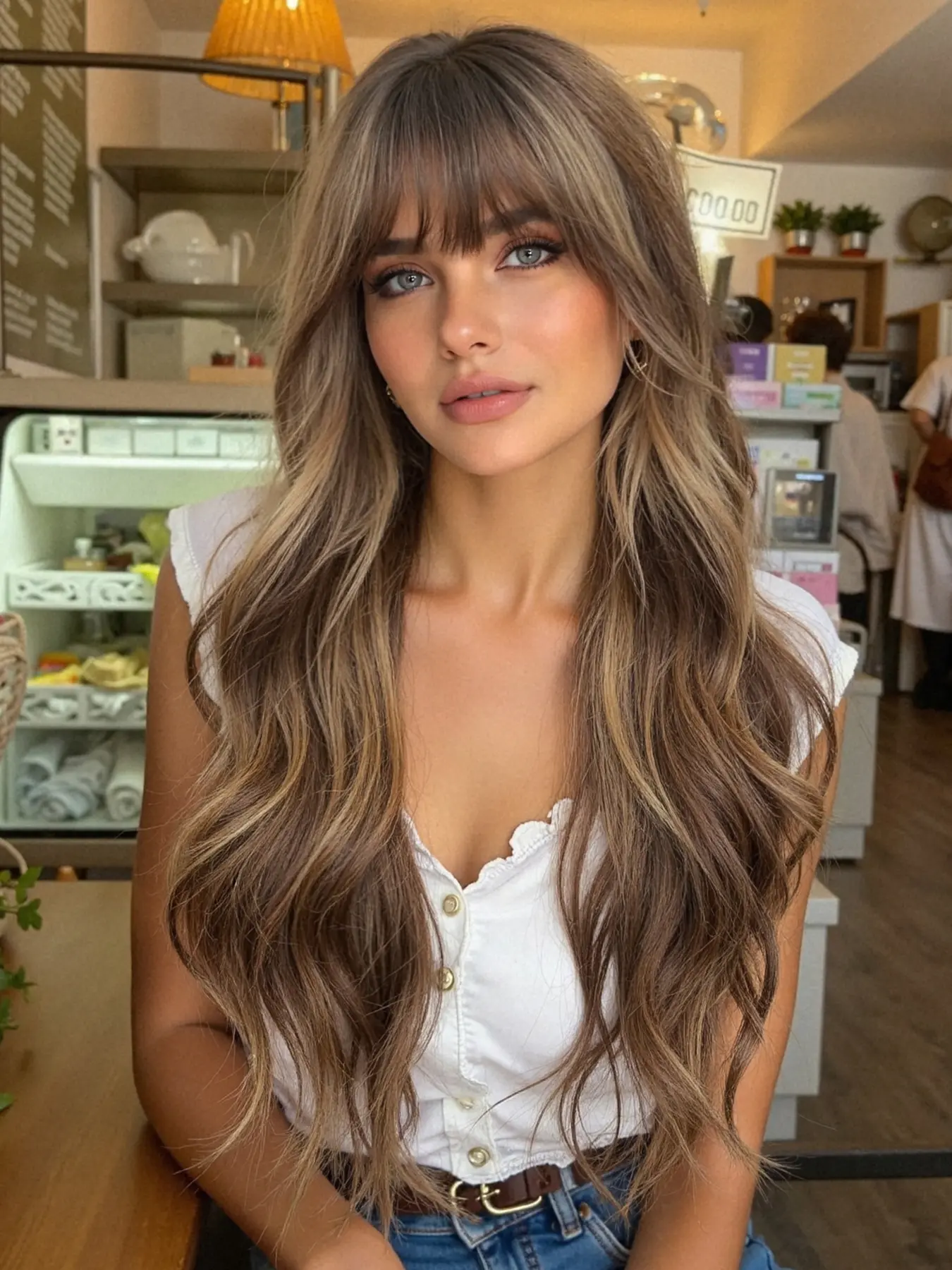 24 Inch Long Curly Wig with Bangs, Synthetic Hair, Daily Wear & Travel, Versatile Women's Wig for All Seasons, Synthetic Curly Wigs
