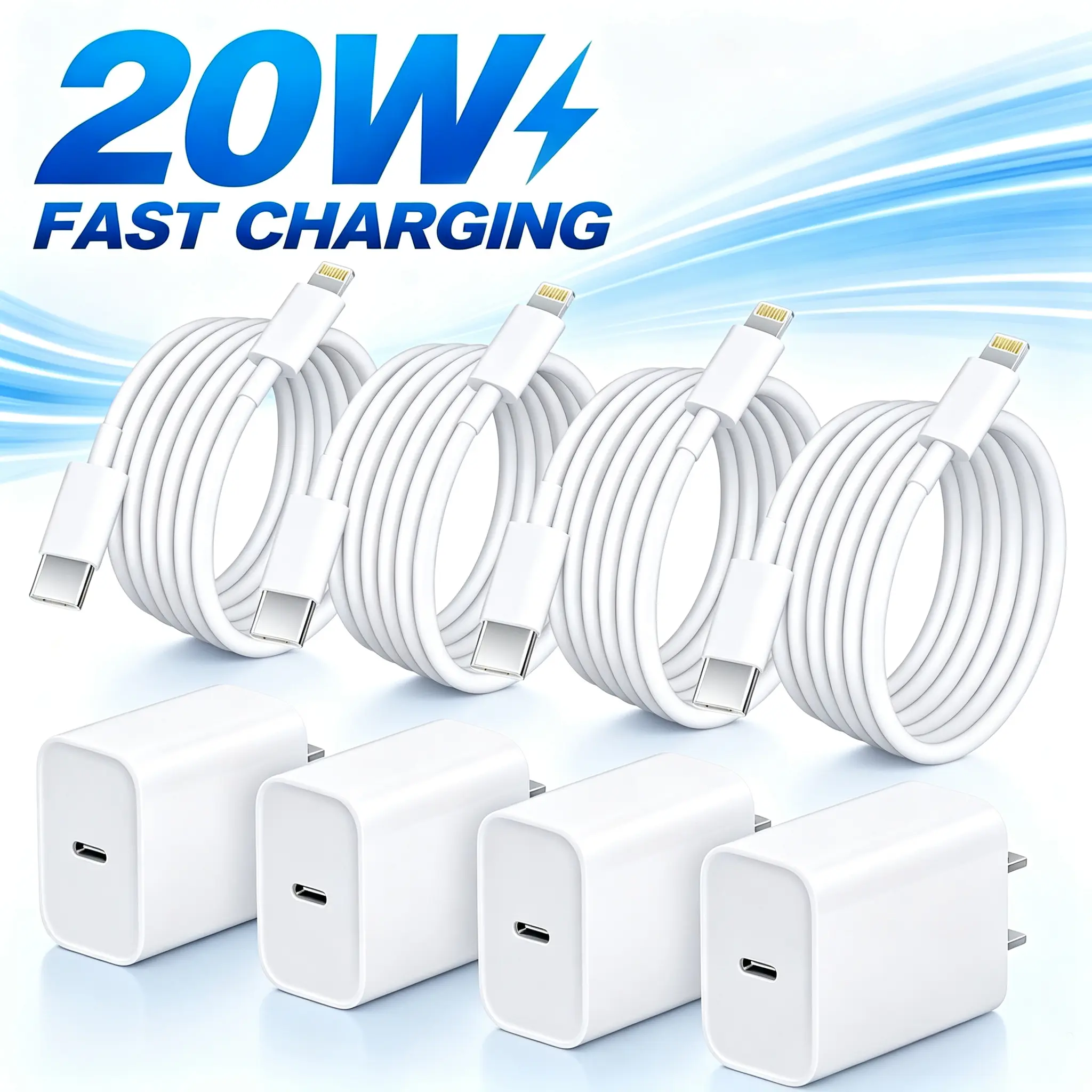4-Pack 20W Fast Charger for iPhone, USB C Charger Block with 6FT USB C to Lightning Cable, PD Wall Charger Adapter Compatible with iPhone 14 13 12 11 Pro Max Plus XS XR X SE, iPad, AirPods