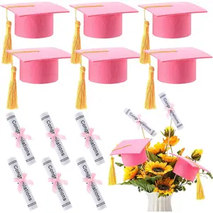 Breling 12 Pcs Pink and Gold Graduation Centerpiece Sticks Felt Graduation Scroll Diploma and Grad Cap with Tassel Decor 2026 Table Toppers Centerpiece Party Supplies for Grad Party Decorations