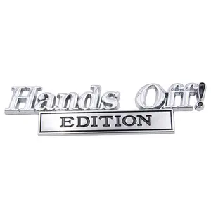1pc 3D Raised Letter Hands Off Edition Emblem Car Decals - Custom Metal Sticker for Vehicles, Trucks, Motorcycles, SUV - Durable Door Tailgate Bumper Badge Auto Decoration