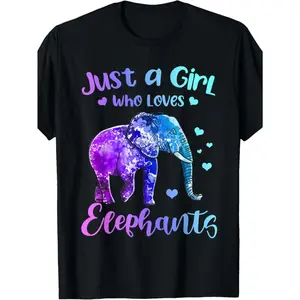 Elephant Graphic T-Shirt for Men & Women - "Just a Who Loves Elephants" Print, Black Casual Loose Fit Tee, Soft Round Neck, Machine Washable, All-Season Comfort, Unisex Clothing, Playful Print Design, Durable Fabric