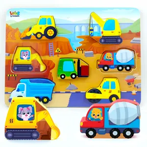 Lucas & Friends Wooden Construction Vehicles Puzzle for Toddlers | Montessori Learning Toy | Educational Puzzle with 7 Construction Vehicles | Preschool Learning Puzzle