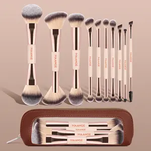 MAANGE 10pcs Professional Makeup Brush Set with Cosmetic Bag, Foundation Brush Powder Brush Blush Brush Contour Brush Concealer Brush Eyeshadow Brush Eyebrow Brush Nose Shadow Brush Blending Brush Detail Brush Lip Brush, Essential Beauty Tools
