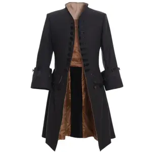 Men's 18th Century Royal Prince Coat Victorian-Style Tailcoat with Gold Lining Black Wool Single-Breasted Button Front Stand-Up Collar