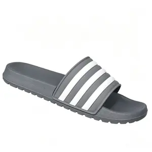 Trendy Gray White Striped Slide Sandals Soft Cushioned Footwear Quick Dry Non-slip Slippers for Summer Gym and Everyday Use
