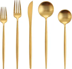 Matte Gold Silverware Set, 20-Piece Stainless Steel Satin Finish Flatware Set Service for 4, Kitchen Utensil Set, Tableware Cutlery Set for Home and Restaurant
