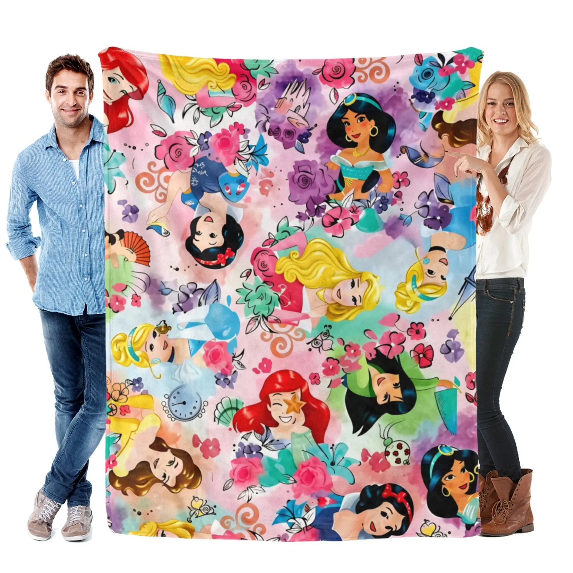 Disney Princesses Super Soft Breathable Flat Fleece Blanket - Cute 2D Classic Floral Print, Child-Friendly Birthday Gift, Aesthetic Room Decor Throw, Holiday