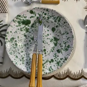 Taverna Speckled Soup Bowl, Green/White, Set of 4 Tableware Handmade