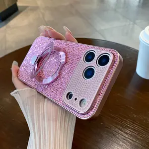 2-in-1 Imitation Diamond Lens Glitter Bracket Phone Case, Casing, Dreamy Sparkling Style, Compatible with iPhone 13/14/15/16/17 Pro/Pro Max/Plus/E/Air, Fashion Protective Cover, Unique Design for Daily Use, Protective Shell