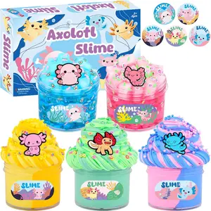 5 Pack Axolotl Crystal Butter Slime Kit, a Soft and Elastic Non Sticky Stress Relieving Toy, Suitable for Children Aged 8-12 Years Old for Classroom Parties and Gatherings