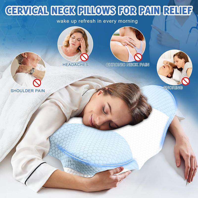 Cervical Neck Pillows with - Cooling Pillows for Pain Relief Pillows Ergonomic Neck - Adjustable Orthopedic Bed Pillows with Breathable Pillowcase for Sleeping