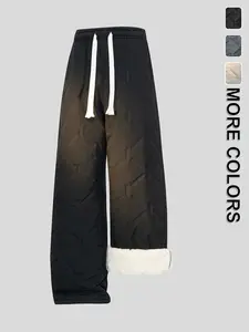 American Street Style Quilted Fleece Wide Leg Drawstring Pants, Winter Warm Loose Casual Long Pants, Comfortable and Stylish Women's Trousers Bottom, Fit