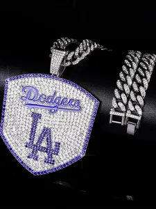 Alloy Full-Diamond LA Basketball Team Pendant Hip-Hop Personality Trendy Style with Cuban Chain Necklace