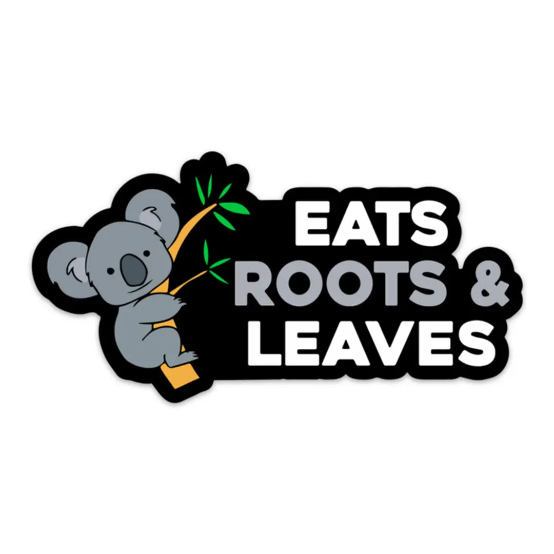 Eats Roots And Leaves Vinyl Sticker, Funny Australian Wombat Joke Decal, Humorous Aussie Slang Sticker, Laptop Water Bottle Car Decal