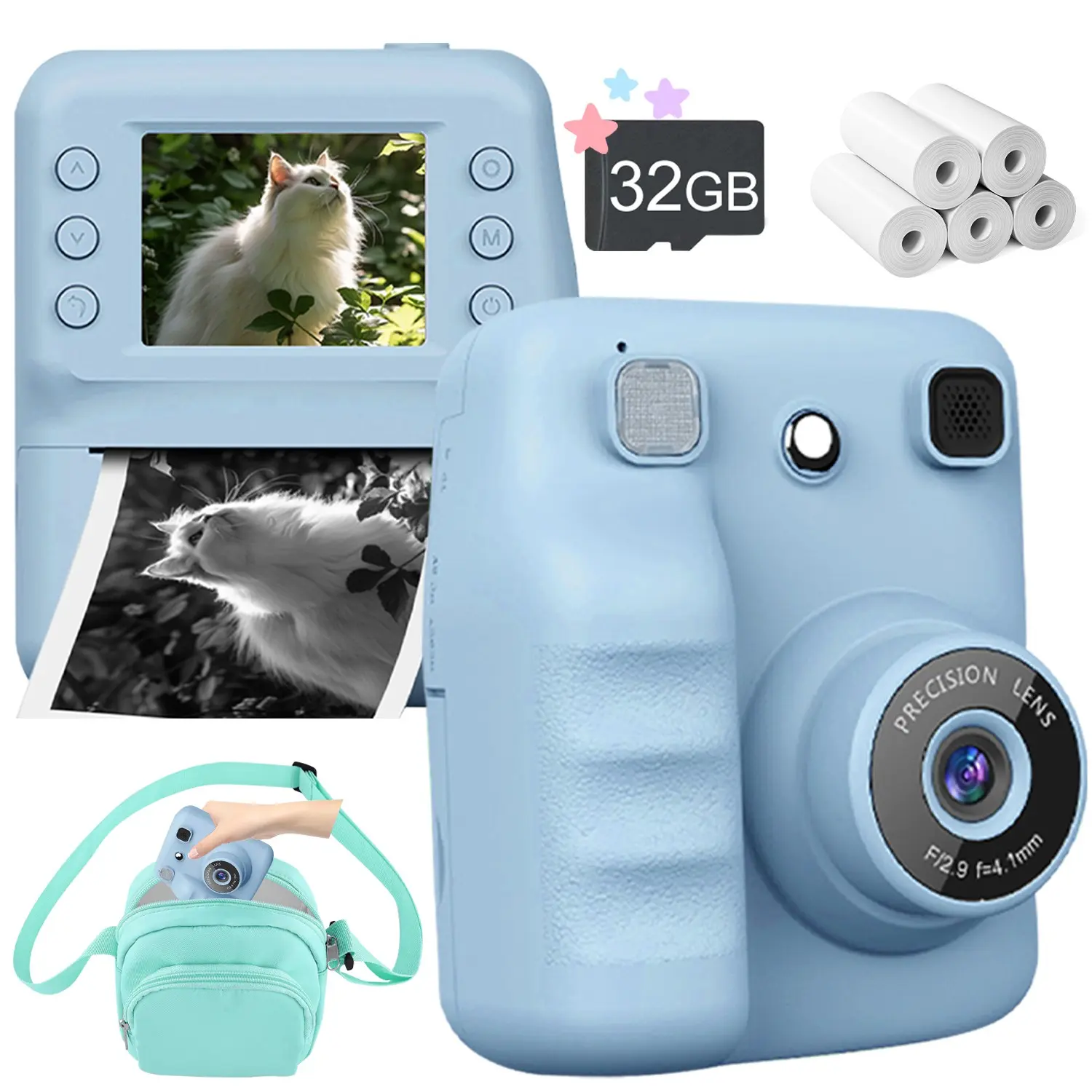 Kids Camera Instant Print, 1080P Instant Print Camera for Kids with 32GB Card & Rolls Paper, Selfie Digital Camara, Funny Toys Gifts for Boys & Girls Age 3-12 (Blue) ﻿