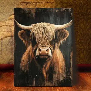 Humorous Highland Cow Canvas Wall Art Print, 2D Flat Wood Frame, Ready to Hang, 29.97cm X 39.88cm, Perfect for Bedroom & Kitchen Decor