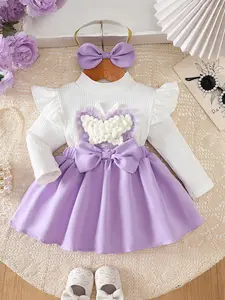 Princess Dress Set with Bow Tie & Big Butterfly Hairband, Cute Design for Girls, Perfect Gift Idea, Stylish Fashion Accessory