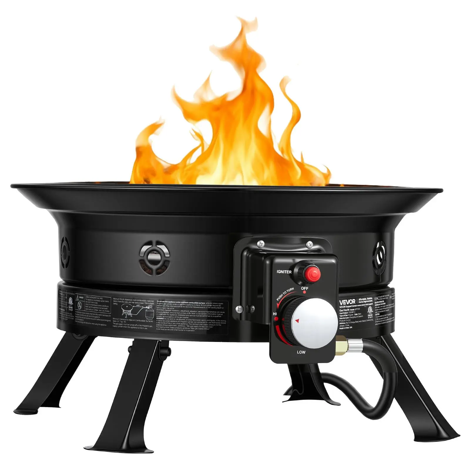 【SummerFinds】VEVOR Propane Fire Pit 19-Inch, 53,000 BTU Portable Gas Fire Pit, with Grill Grate & Lava Rocks, Adjustable Flame, Folding Legs,Smokeless Outdoor Firebowl for Camping, Patio, Backyard, Deck, RV, Black