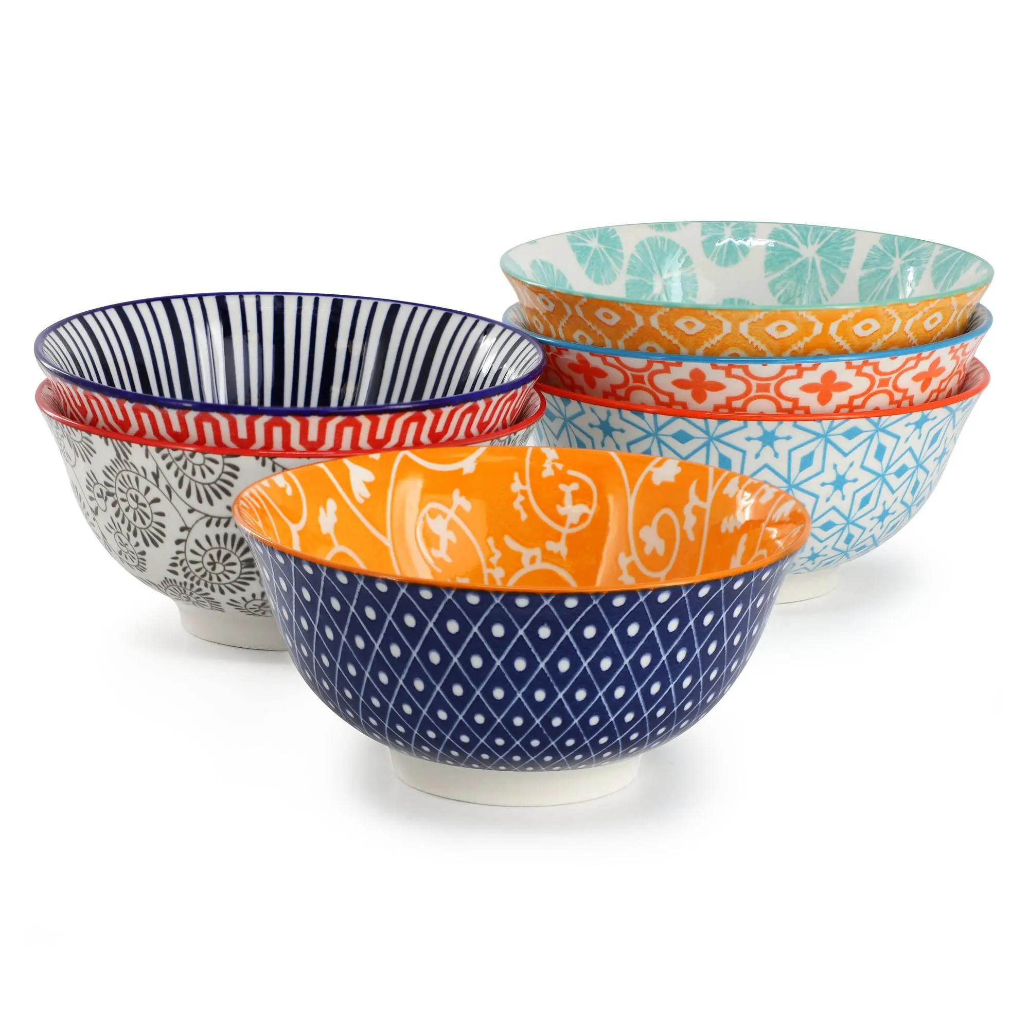 Elama Roxey 6 Piece Assorted Design 20oz Porcelain Footed Bowl Elama Roxey 6 Piece Assorted Design 20oz Porcelain Footed Bowl