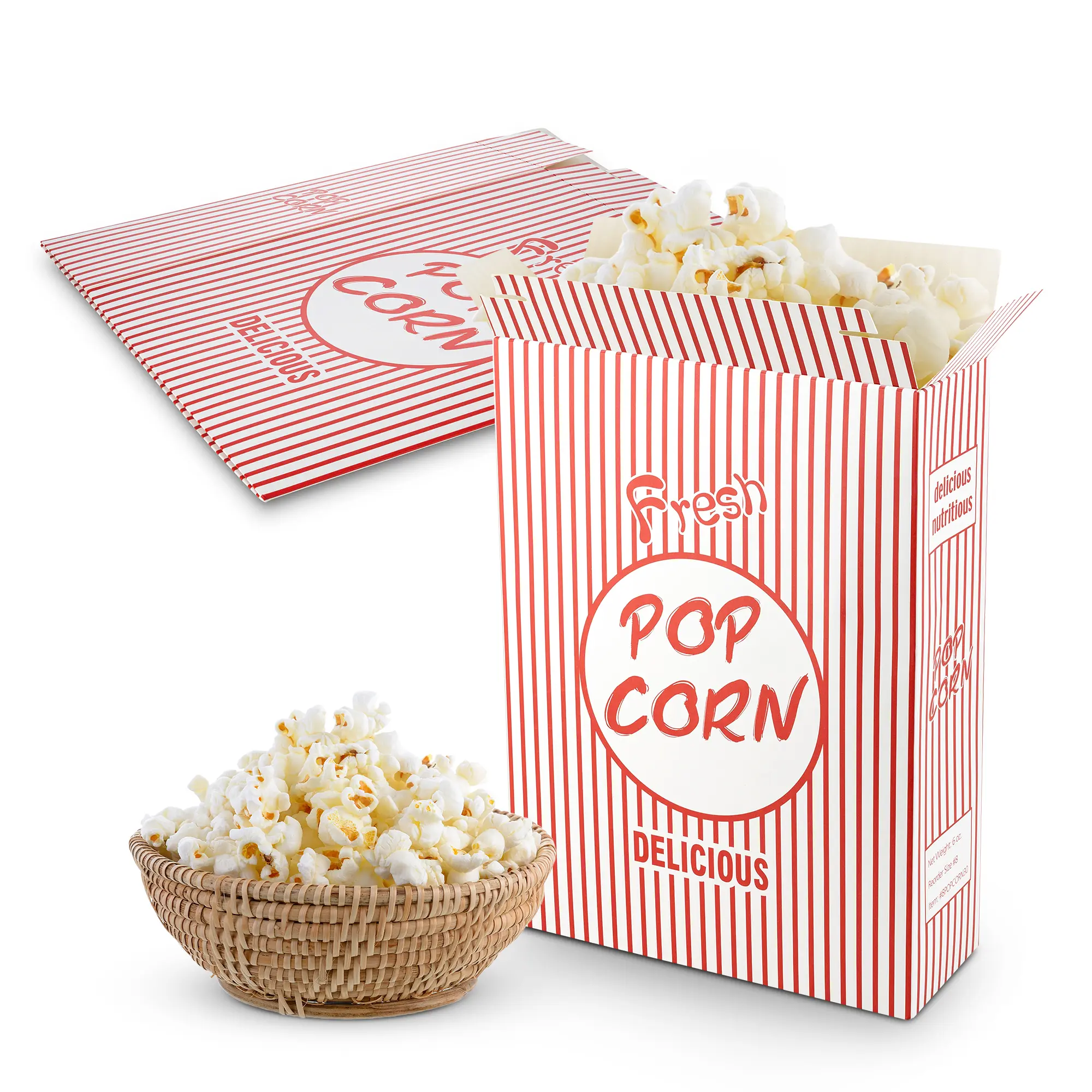 MT Products Sturdy Striped Paperboard Popcorn Buckets - Resealable Fold-Top Disposable Boxes, Party & Halloween Festive Disposable Tableware Containers