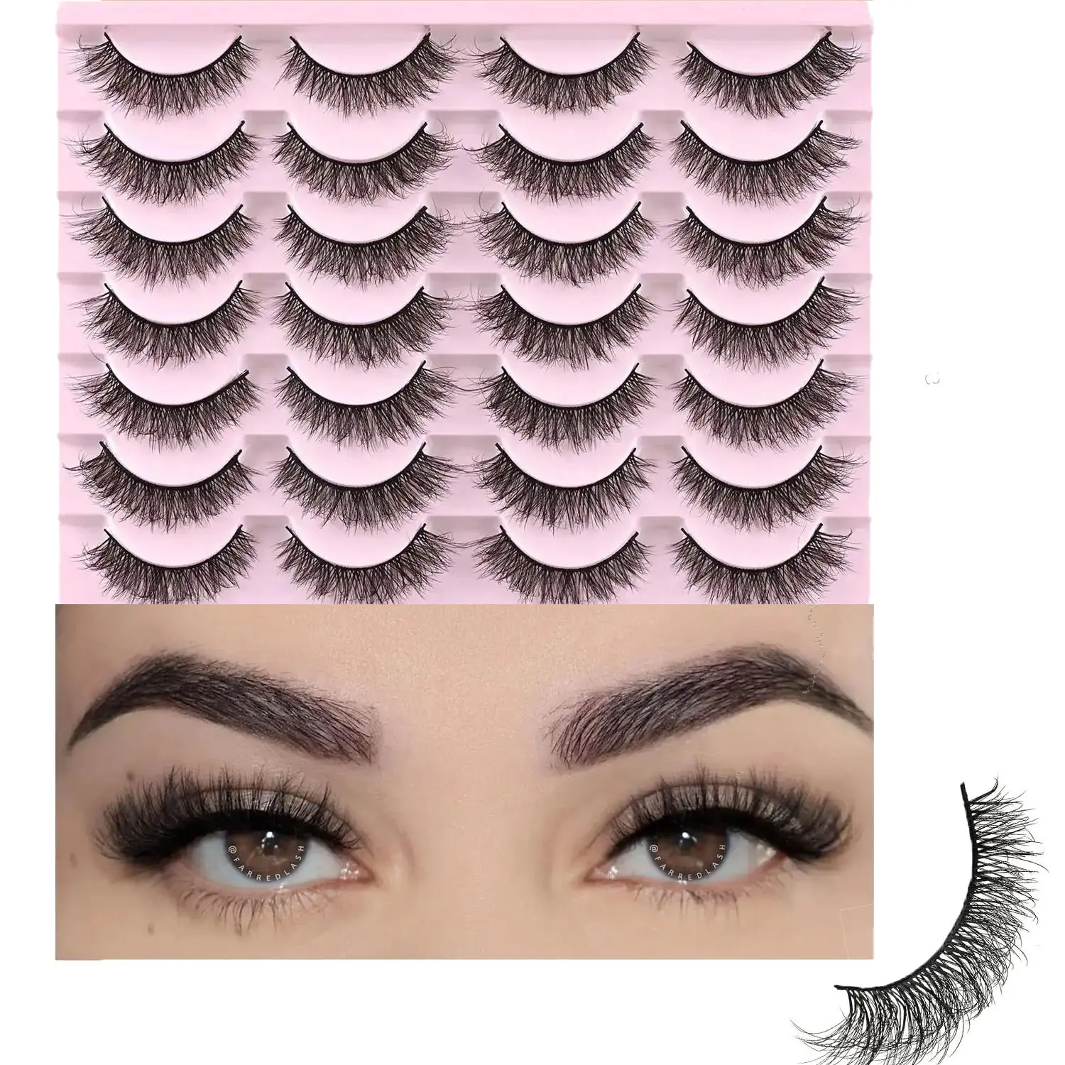 14 Pairs Fluffy Wispy False Eyelashes - 8-14mm Mink Fiber Short Lashes, Elongated Towards Outer Corner, Fluttery Curled, High-Quality Fibers, Lengthening, Flexible Band, Small Full Cat Eye Strip Lashes for Beginners, Lightweight Daily Makeup Wear