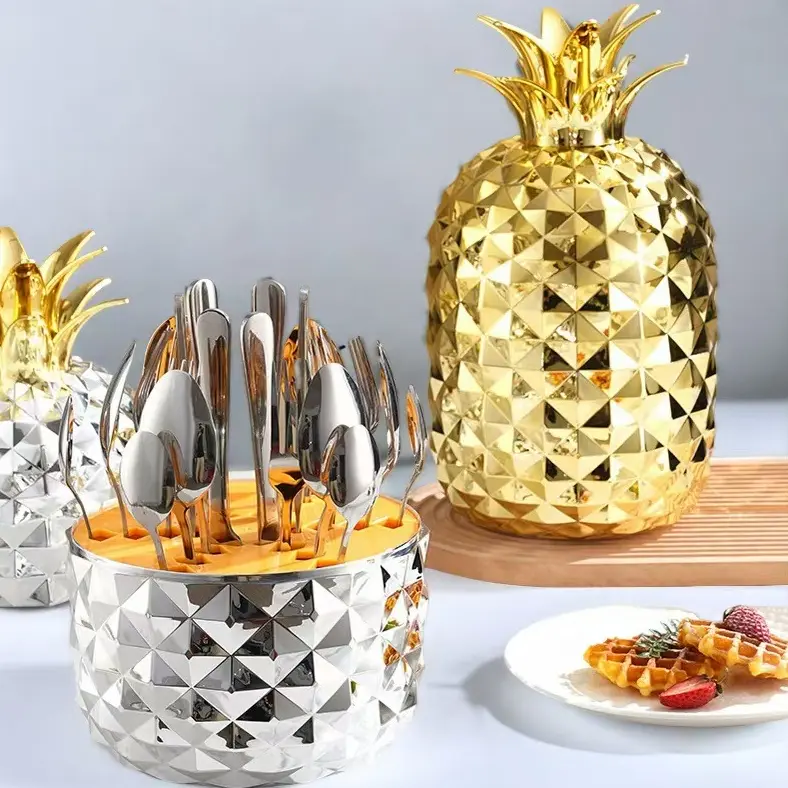24-piece Western cutlery gift set – stainless steel flatware with pineapple and egg designs, presented in a gift box