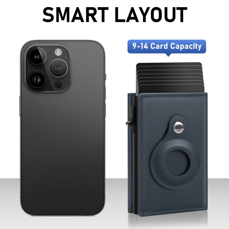 【Mens Gifts】Mens Leather Wallet Card Holder: Pop Up Aluminum Case, Smart, RFID Blocking, Slim, Minimalist - 9-14 Card Capacity | ID Window | Cash Slot Removable Cardholder