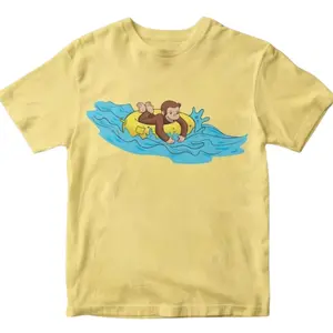 Y2K Curious George Summer Floatie Tee - Vintage Graphic Tee – Menswear & Womenswear – Streetwear Tops – Casual Cotton Crewneck Shortsleeve T-shirt