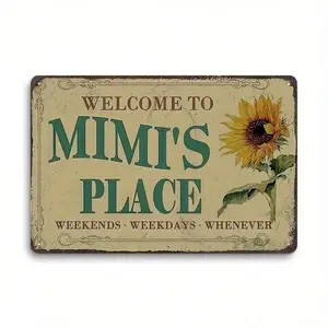 1PC 8x12 inches Vintage Tin Sign, Welcome To Mimi's Place, Rustic Home Decor, Floral Wall Art, Perfect High-Quality Metal, home decor plaque funny