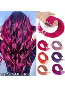 50pcs Micro Loop Hair Extensions - Colorful color chooice, red/pink/Green/ blue/purple/gray, Natural Straight Human Hair, Easy Installation and No Glue Needed, Suitable for women Daily style and Festival colored decoration