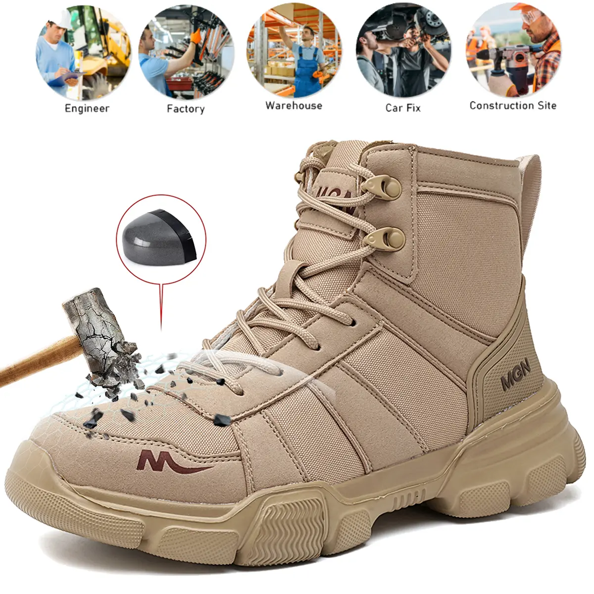 Steel Toe Work Shoes Breathable Working Shoes Man Safety Shoes Lightweight Puncture-Proof Safety Boots Outdoor work Protective Boots