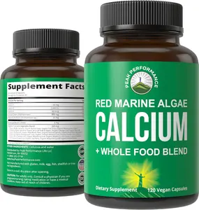Peak Performance Plant Based Calcium Supplement - Red Marine Algae with Vitamin C, D3, K, Magnesium, Whole Food Vegetable Blend - Vegan Capsules for Bones, Joints - 120 Pills