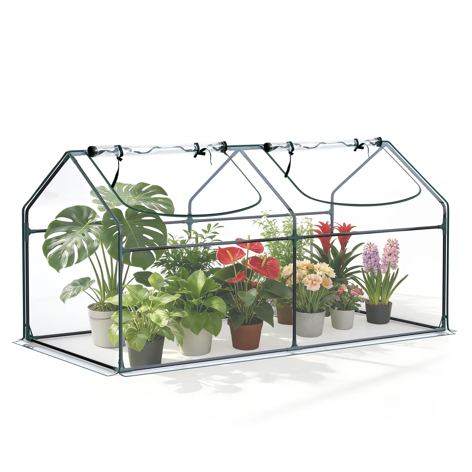 Mini Greenhouse with PE Cover, Portable Plant Grow House with Zipper Door & Steel Frame for Indoor Outdoor Garden