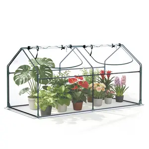 4-Tier Mini Greenhouse with PE Cover, Portable Plant Grow House with Zipper Door & Steel Frame for Indoor Outdoor Garden, Green